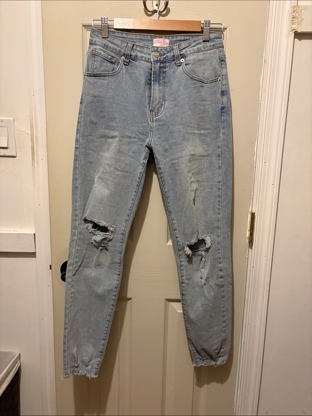 Light Blue Distressed Jeans - Casual Ripped Denim